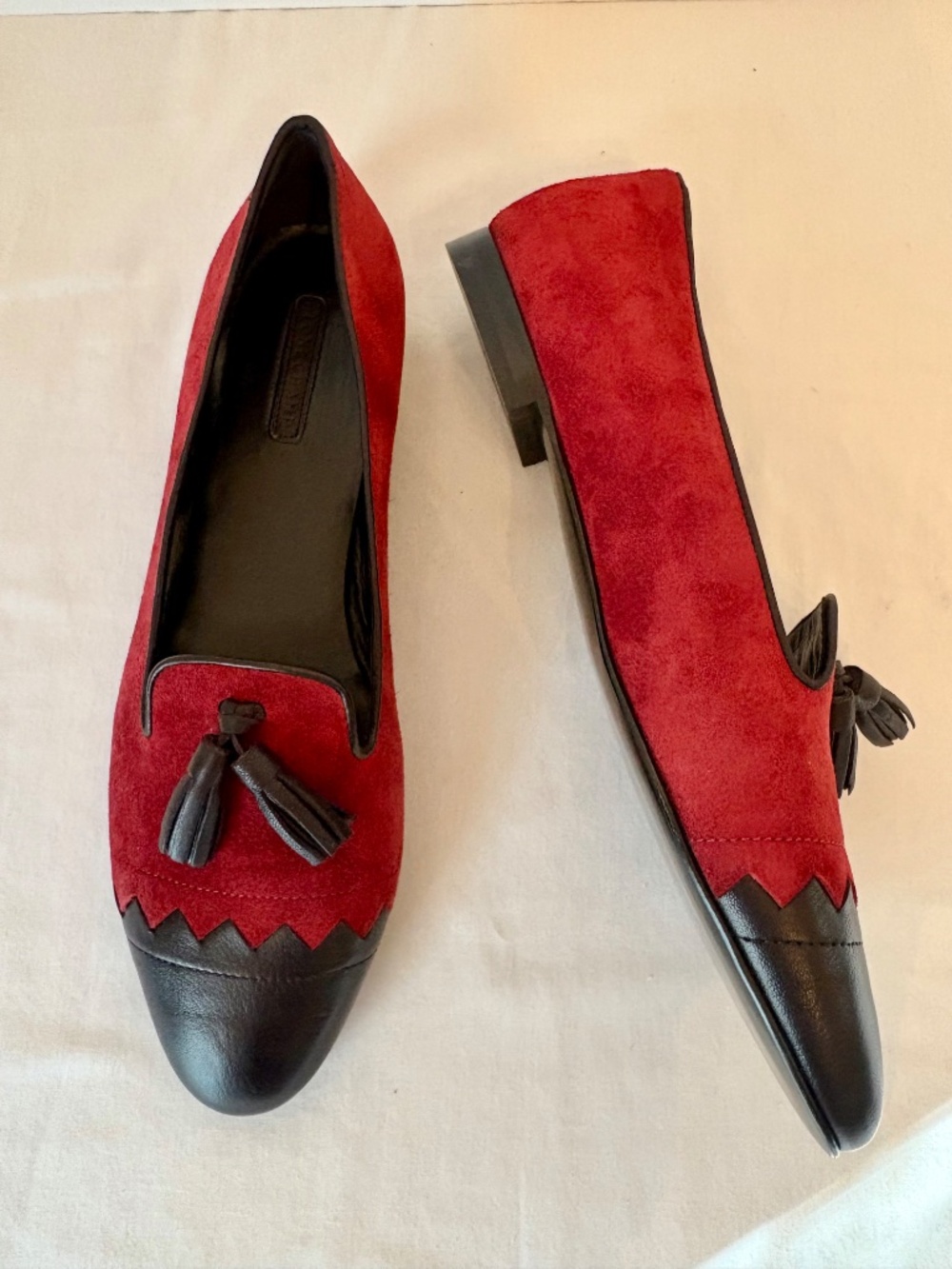 Longchamp Le Pliage Cuir Cody Moccasin 40 Black Red Suede Leather $445 dust bag